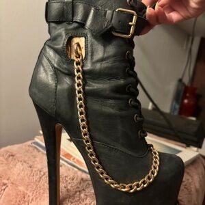 Zigi Soho Black Heeled Boots with Gold Chain